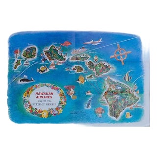 1960 Hawaiian Airline Route Map of Hawaii For Sale