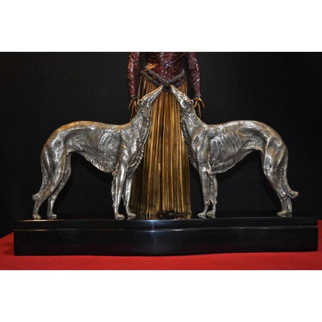 after Demetre Chiparus, Art Deco Sculpture, Bronze and Marble For Sale - Image 6 of 18