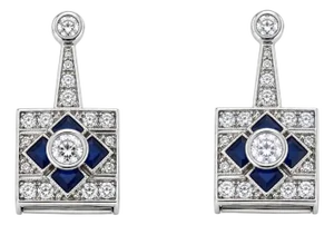 Mid 20th Century Pair of 18k White Gold Diamond Sapphire Earrings