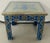 An exceptional pair of Hollywood Regency style Moroccan white brass inlaid wood end or side tables in blue Majorelle....