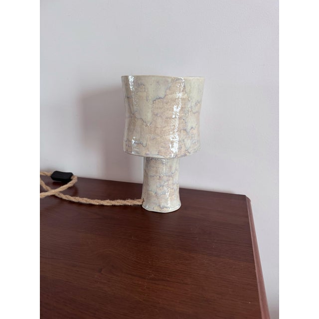Ceramic Table Lamp Contemporary Handmade Dusty White Table Lamp For Sale - Image 4 of 5