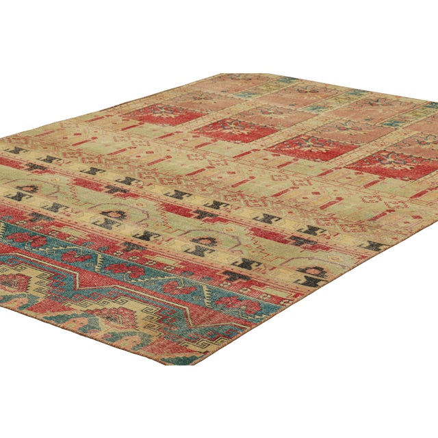 Rug & Kilim Rug and Kilim’s Distressed Style Rug in Warm Polychromatic Geometric Patterns For Sale - Image 4 of 7