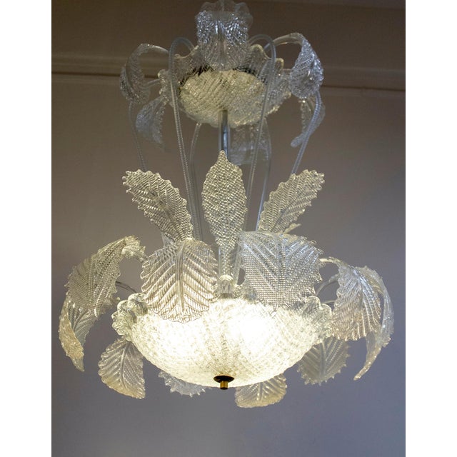 Art Deco Ninfea Murano Glass Chandelier attributed to Barovier Italy, 1940 For Sale - Image 3 of 12