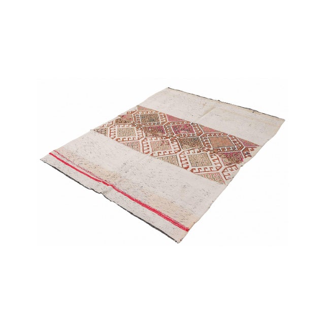 Handwoven vintage embroidered kilim rug from Marash region of Turkey. Approximately 50-60 years old. In very good...
