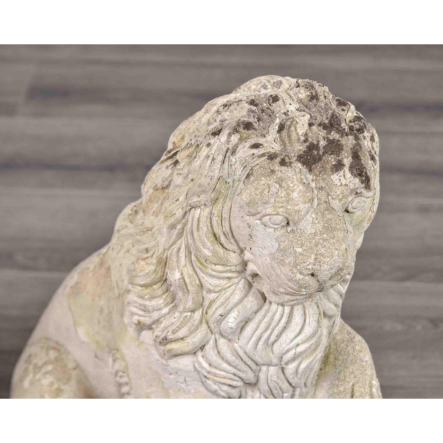 Gray Pair of Vintage French Cast Stone Seated Lion Garden Statues For Sale - Image 8 of 10