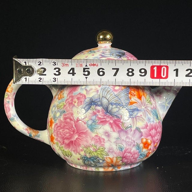 Late 20th Century Late 20th Century Chinese Famille Rose Millefleur Porcelain Teapot & Tea Cup Set - Set of 5 For Sale - Image 5 of 9