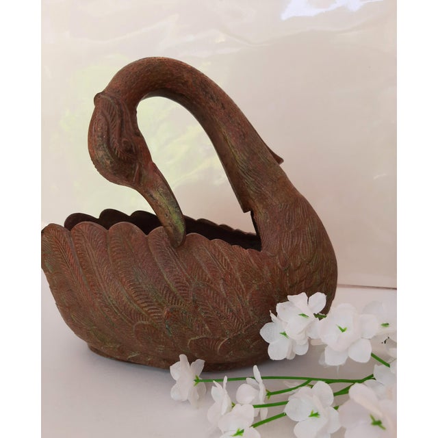 Vintage Bronzed Metal Swan Planter For Sale - Image 11 of 11