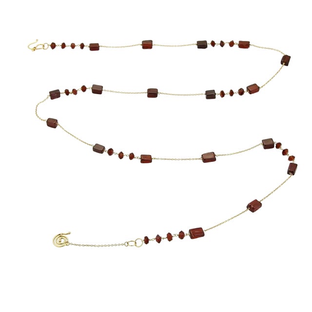 Garnet 18k Yellow Gold Long Chain Necklace 28" For Sale