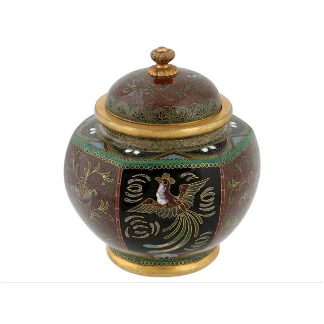 Antique Early Meiji Japanese Cloisonne Enamel Bird Jar Attributed to Honda For Sale - Image 4 of 6