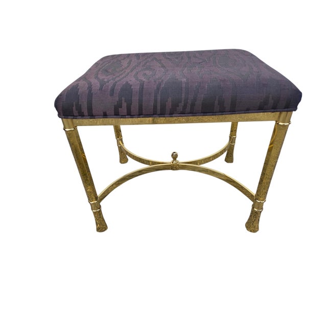 Vintage Italian Regency Brass Labarge Ottoman Footstool Vanity Bench Harden For Sale - Image 9 of 13