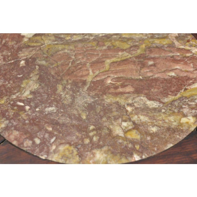 Early 20th Century Antique Chinese Carved Hardwood Foo Dog Marble Top 18" Plant Stand Side Table For Sale - Image 5 of 10