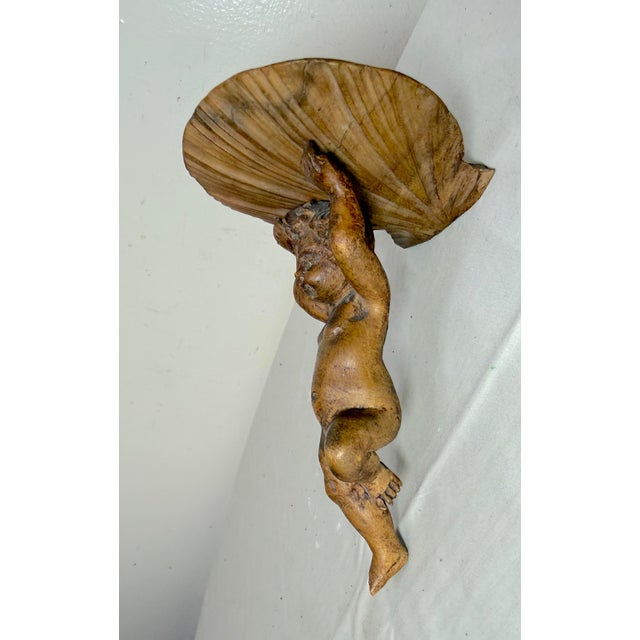 Brown Antique Hand Carved 19th Century Victorian Putti Cherub Wall Shelf Sculpture For Sale - Image 8 of 11