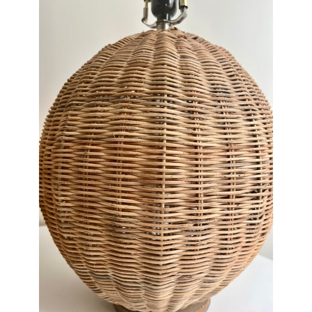 2000 - 2009 Vintage Wicker Table Lamps With Pleated Shades - Pair For Sale - Image 5 of 6