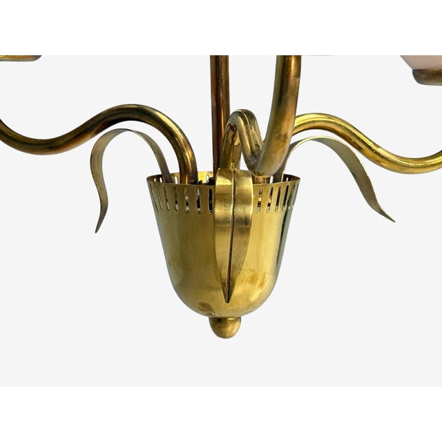 1950s Idman, Finnish Modern, Pendant Light, Brass, Pink Tinted Glass For Sale - Image 11 of 14