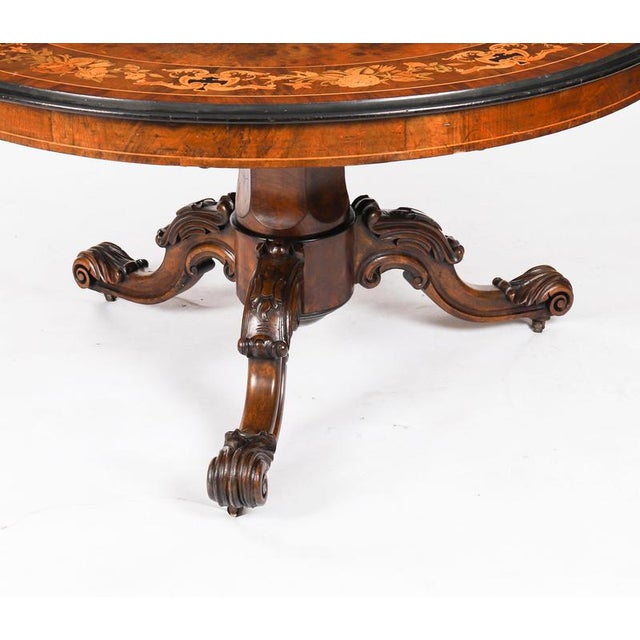 Antique Victorian Burr Walnut Marquetry Loo Table and Chairs, 1800s, Set of 7 For Sale - Image 9 of 18