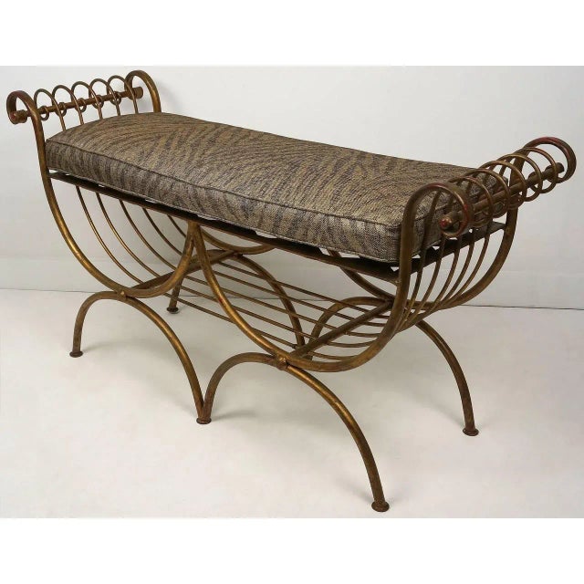 1960s 1960s Bench & Tiger Cushion Italian Florentine Hollywood Regency For Sale - Image 5 of 12