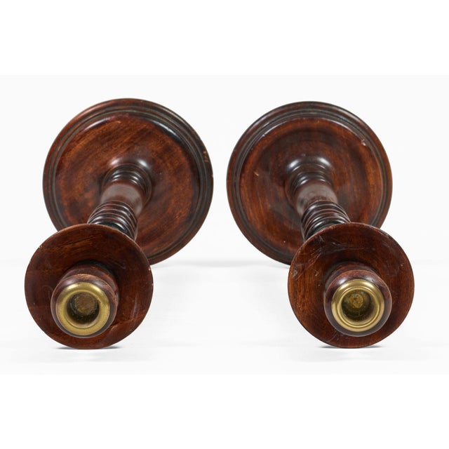 Antique Tall Mahogany Turned and Carved Candlesticks, a Pair For Sale In Boston - Image 6 of 7