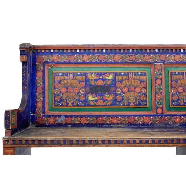 Wood 19th Century Folk Art Hand Painted Corner Seat For Sale - Image 7 of 11