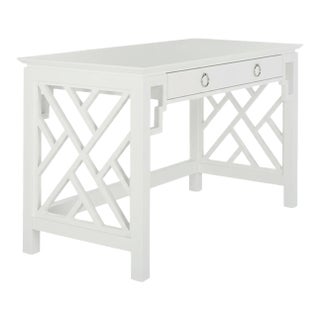 Oren Fretwork Trellis Lacquer Writing Desk in White For Sale