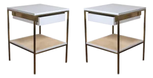 Pair of reGeneration 392 Bedside Tables With Gloss Lacquer and Brass