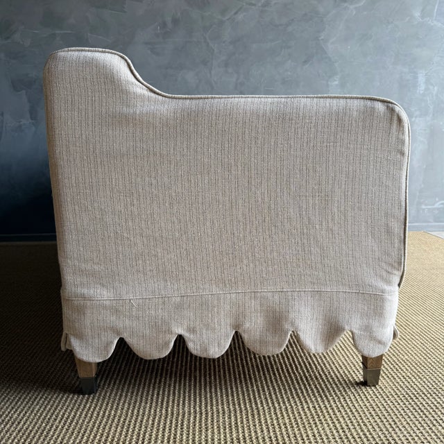 Textile Madison Slip Covered Ticking Stripe Linen Sofa With Scallop Skirt Down Cushion For Sale - Image 7 of 10
