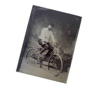 Antique Tintype of a Sitting Dandy Cyclist, Late 19th Century For Sale