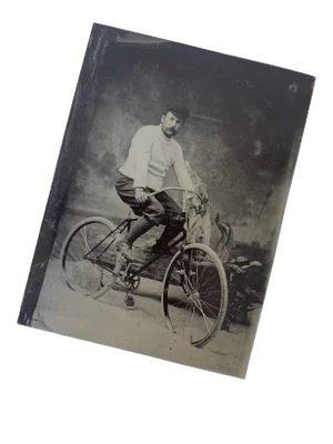 Antique Tintype of a Sitting Dandy Cyclist, Late 19th Century