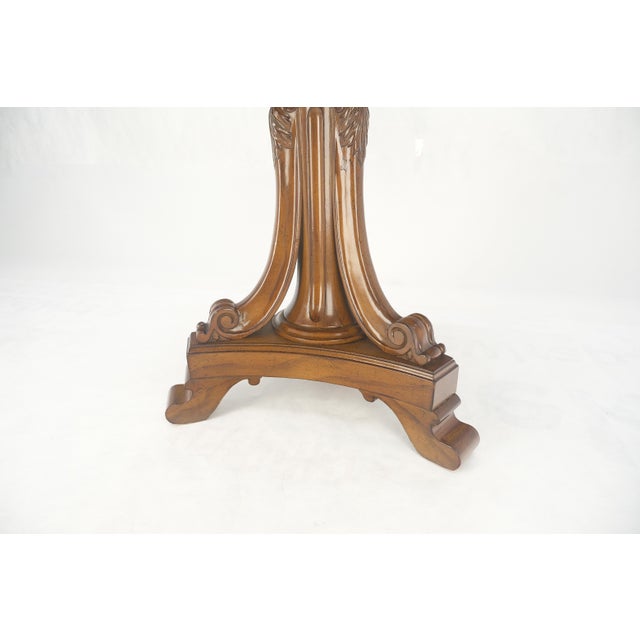 Fine Hexagon Burl Wood Top Tripod Carved Scroll Base Rope Edge Center Table MINT For Sale - Image 16 of 17