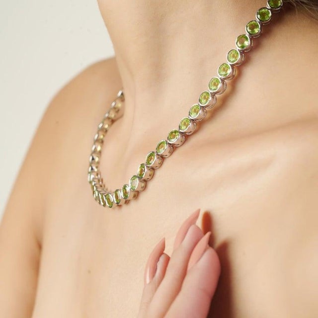 Not Yet Made - Made To Order Sterling Silver Green Peridot Birthstone Tennis Necklace for Womens For Sale - Image 5 of 12