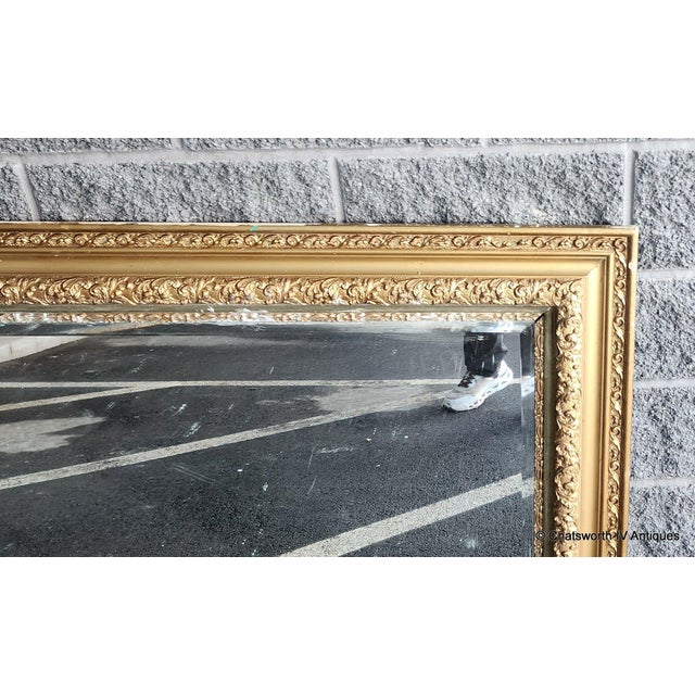 Gold Antique 19th Century Gilded Gesso & Wood Rectangular Mantel Mirror 51.5 X 30" For Sale - Image 8 of 11