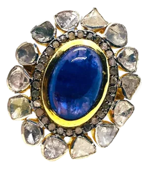Bochic “Orient” Vintage Rose Cut Diamond & Tanzanite Ring Set 18K Gold & Silver