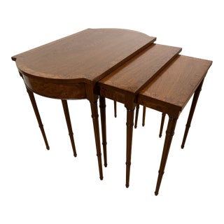 Baker Furniture Mahogany and Burl Maple Nesting Tables - Set of 3 For Sale