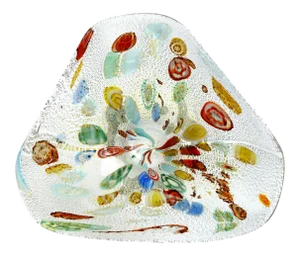 Murano Vintage Multi Color Silver Flecks Millefiori Cut Canes Italian Art Glass Mid Century Flared Bowl