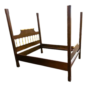 Chinoiserie Solid Teak and Faux Bamboo Queen Size Bedframe - Circa 1940