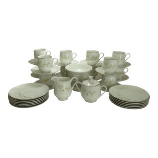 Mid 20th Century Snack Set for 12 by Sango China, Chapel Rose Pattern #6276, With Creamer and Sugar and Lid- 50 Pieces For Sale