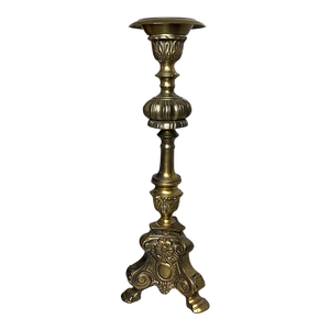 Antique Brass Gothic Church Candlestick – Chapel/Monastery Altar Candle Holder With Lion Paw Feet