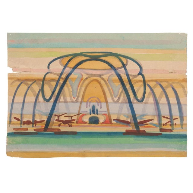 The Airport'' is an original drawing in watercolor on paper, realized by Jean Delpech (1916-1988). The state of...