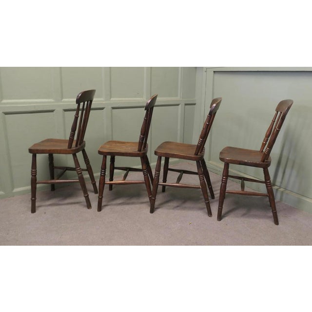 Beech and Elm Seated Stick Back Kitchen Dining Chairs, 1900s, Set of 4 For Sale - Image 4 of 8