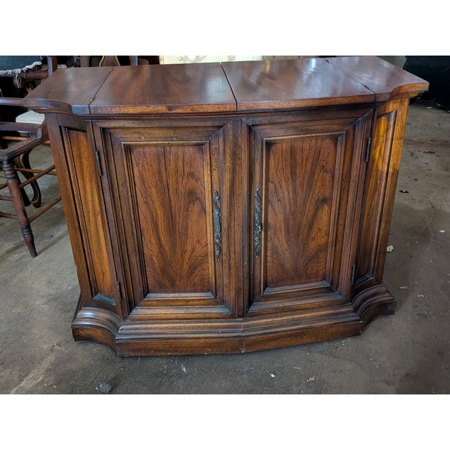 Century Furniture 1960s Century Furniture Walnut Flip-Top Bar Cabinet Server With Black Laminate For Sale - Image 4 of 15