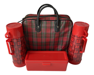 Vintage Aladdin Thermos Plaid Bottle & Bag Set- 4 Pieces