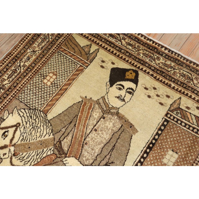 1930s Vintage Brown Persian Tabriz Pictorial Horse Rug - 4' x 5'8" For Sale - Image 5 of 8