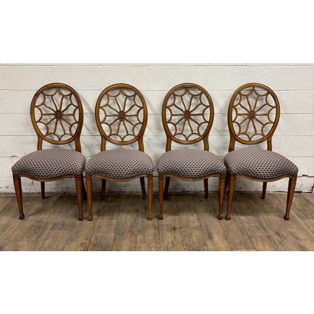 Hepplewhite Vintage George III Regency Hepplewhite Style Sunburst Spider Web Dining Chairs For Sale - Image 3 of 15