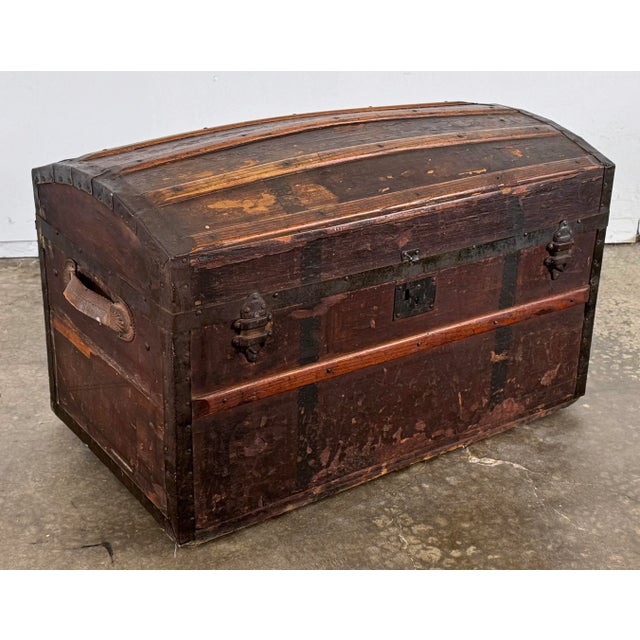 Late 19th Century Antique Wood Humpback Steamer Trunk For Sale - Image 5 of 8