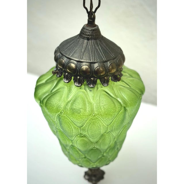 Mid-Century Modern Vintage Mid-Century Optic Green Glass Lantern For Sale - Image 3 of 9