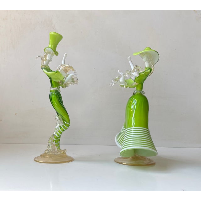 A charming Pair of Mid 20th Century Venetian Glass Figurines of a Gentleman and his Lady companion. Made by Franco...