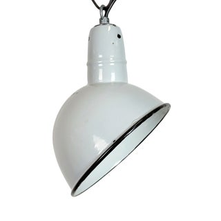 Industrial Grey Enamel Factory Pendant Lamp, 1960s For Sale