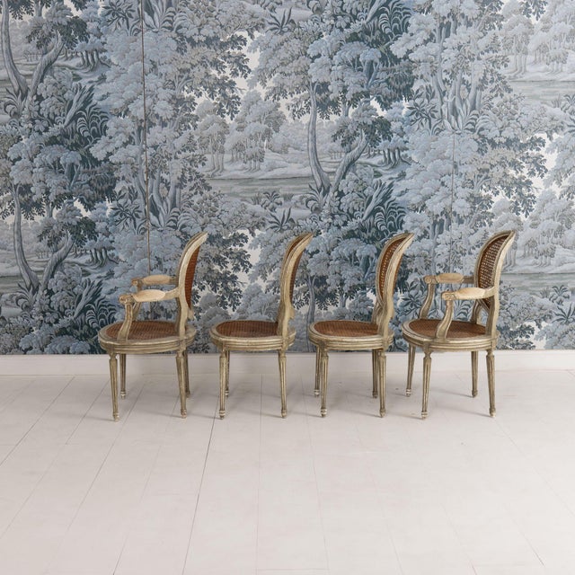 Set of Eight 19th C. French Louis XVI Oval Back Cane Chairs in Original Paint For Sale - Image 9 of 18