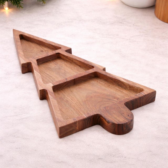 Serve up holiday cheer with this Wood Christmas Tree Divided Serving Tray, a festive and functional centerpiece for your...