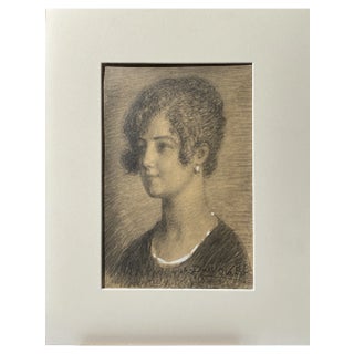 Angelo Dall'Oca Bianca, Portrait of a Woman, Pencil Drawing on Paper For Sale