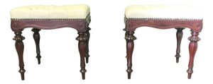 Chesterfield Stools in Buttoned Leather and Walnut, Set of 2
